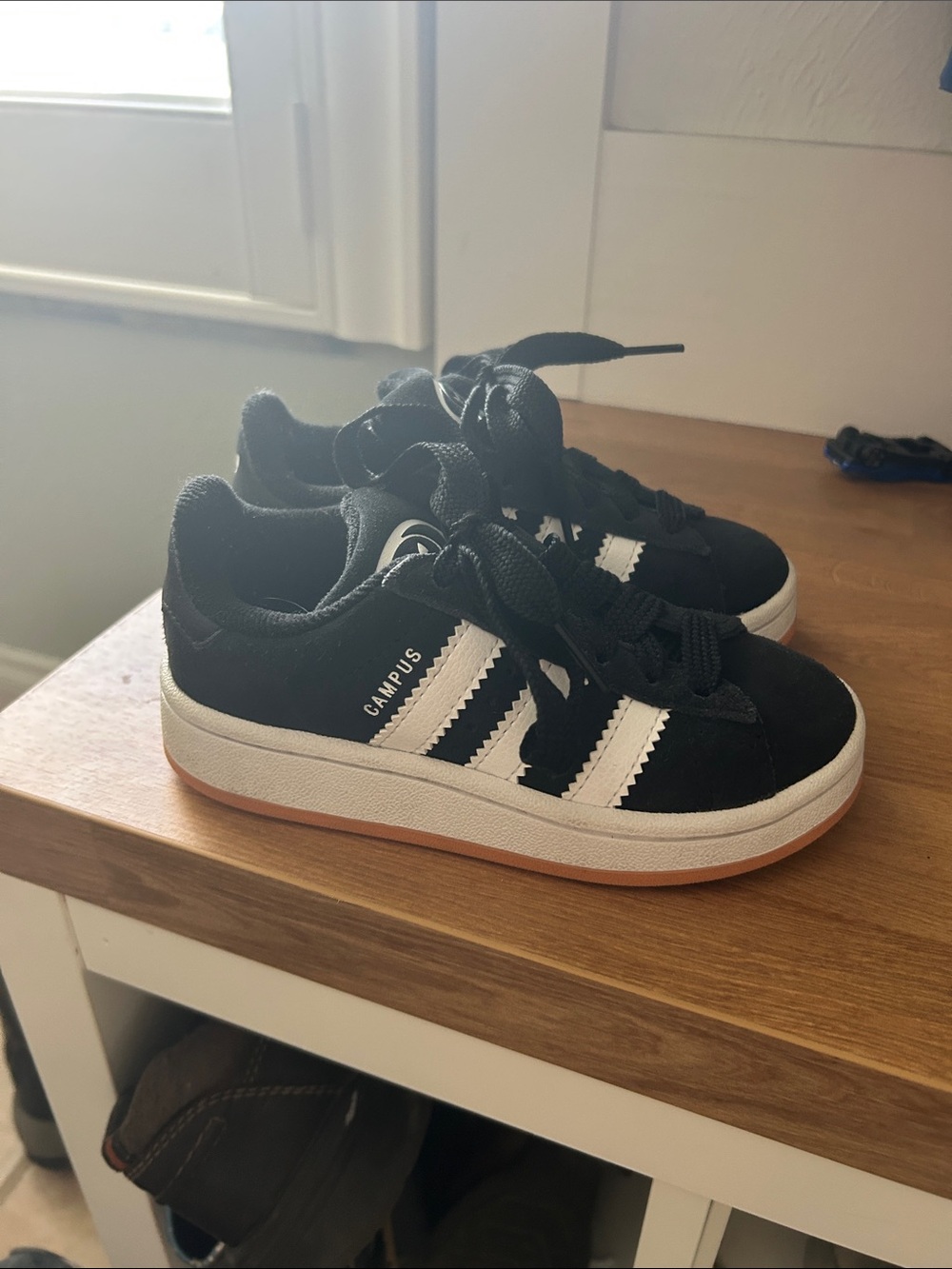 adidas Kids Black and White Campus Sneakers with Gum Sole